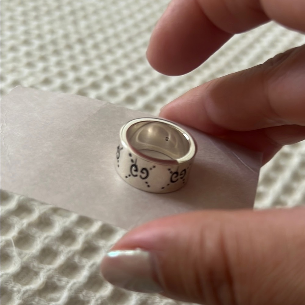 Gucci Silver Ring with Black logo design